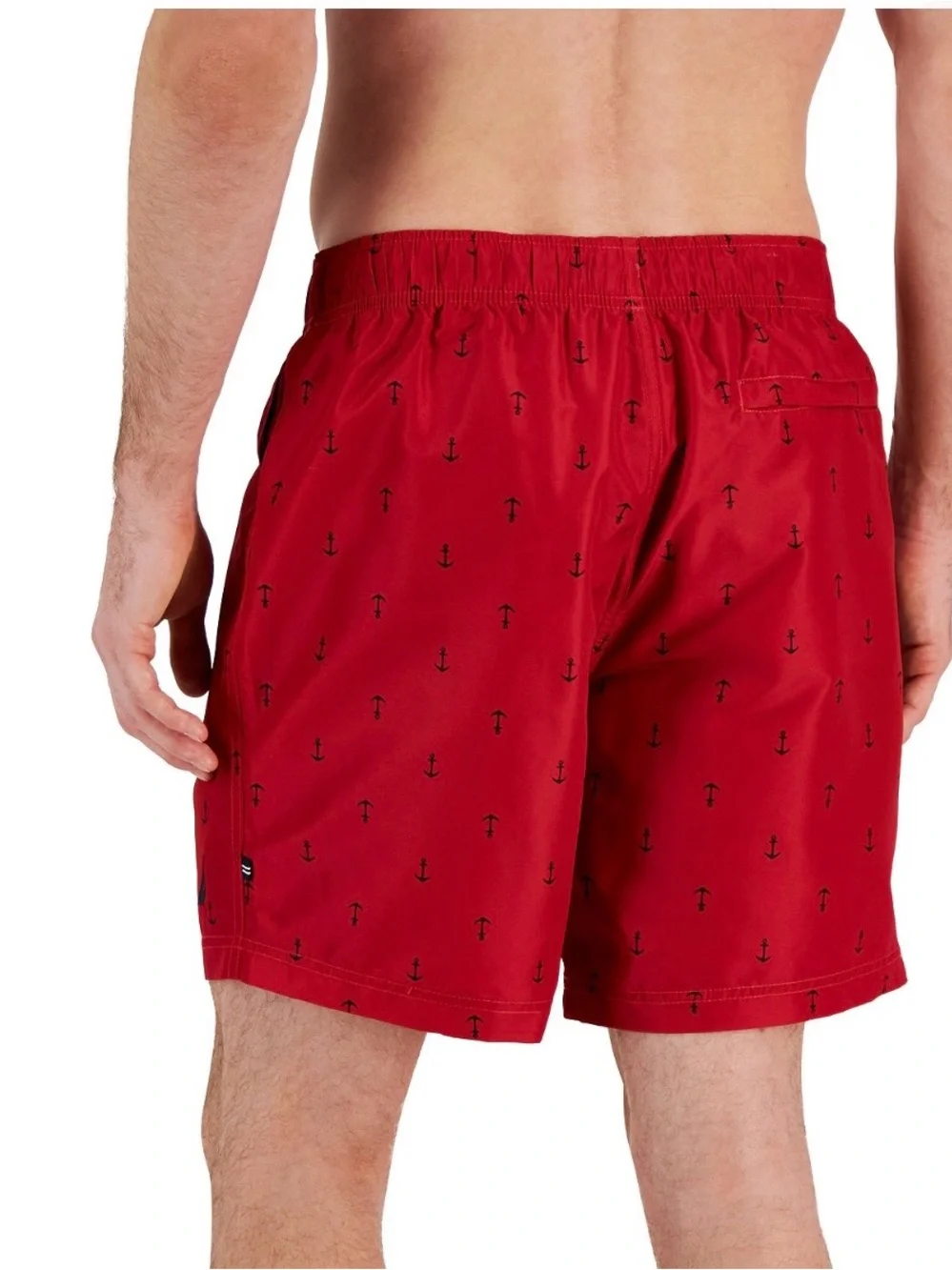 Nautica Red Swim Trunks with Navy Anchor Print